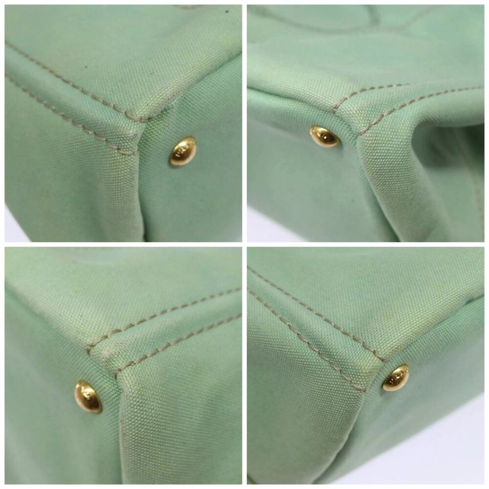 PRADA Canapa GM Hand Bag Canvas Gold Green Auth - Picture 15 of 16